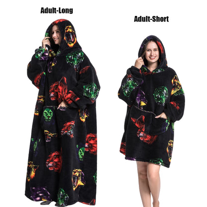 Oversized Plush Fleece Blanket Hoodie with Sleeves – Warm Homewear Comfort