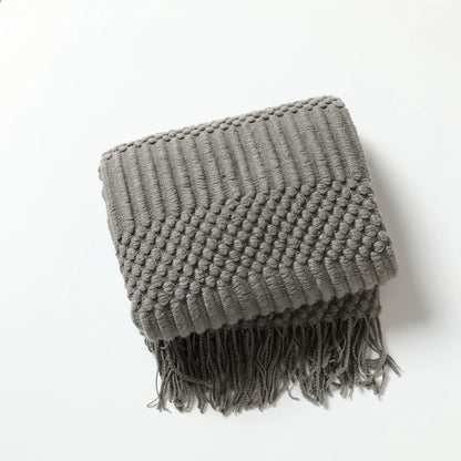 Chunky Knitted Throw Blanket with Tassels – Oversized Farmhouse Luxury Comfort