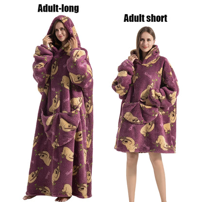 Oversized Plush Fleece Blanket Hoodie with Sleeves – Warm Homewear Comfort