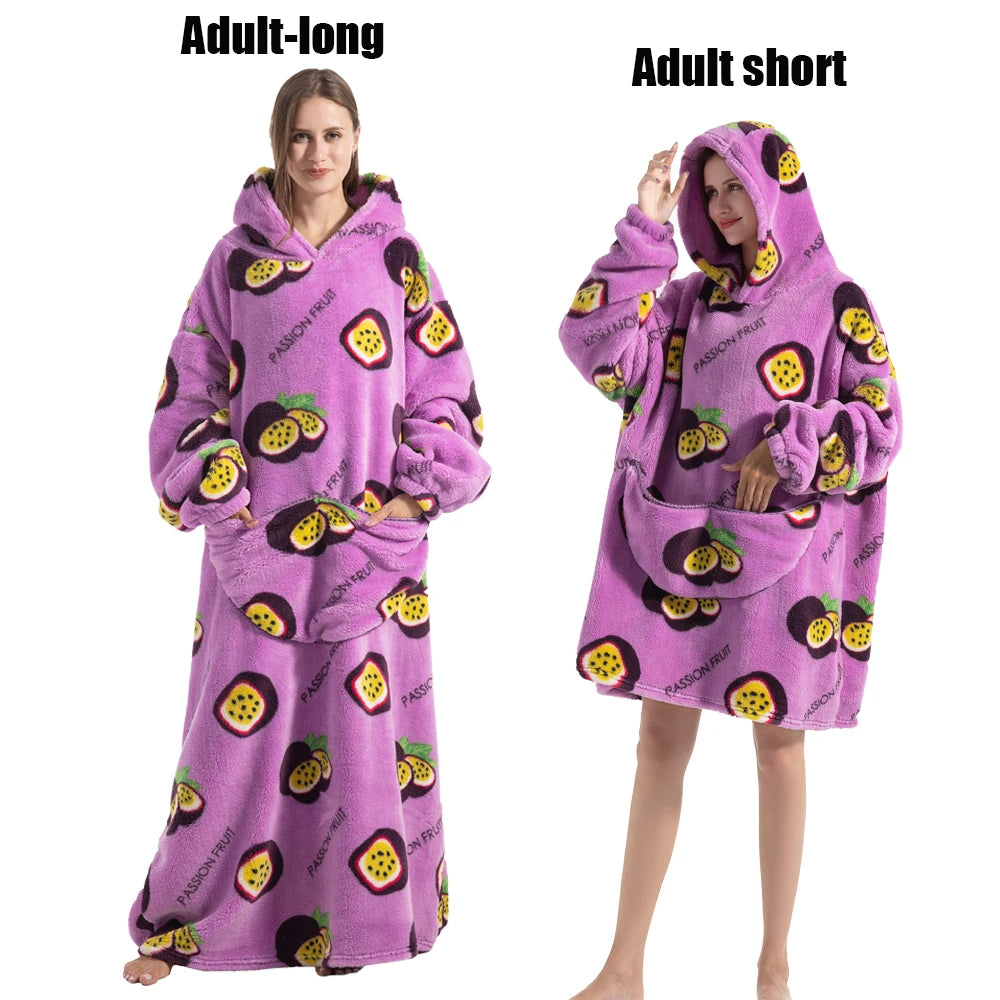 Oversized Plush Fleece Blanket Hoodie with Sleeves – Warm Homewear Comfort