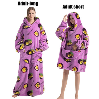 Oversized Plush Fleece Blanket Hoodie with Sleeves – Warm Homewear Comfort
