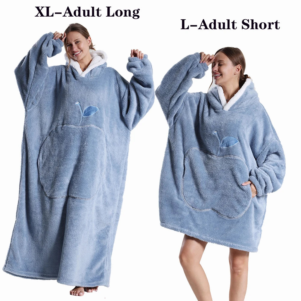 Oversized Plush Fleece Blanket Hoodie with Sleeves – Warm Homewear Comfort