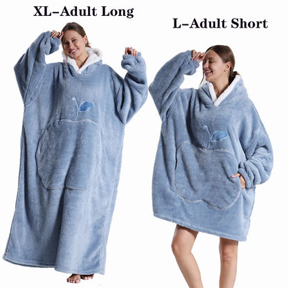 Oversized Plush Fleece Blanket Hoodie with Sleeves – Warm Homewear Comfort