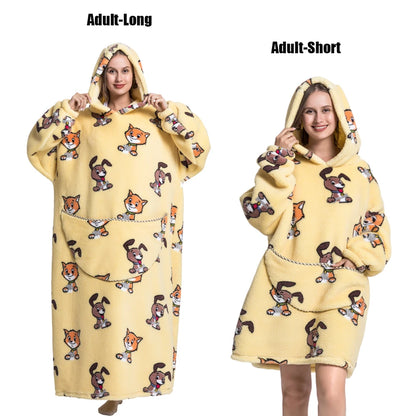 Oversized Plush Fleece Blanket Hoodie with Sleeves – Warm Homewear Comfort