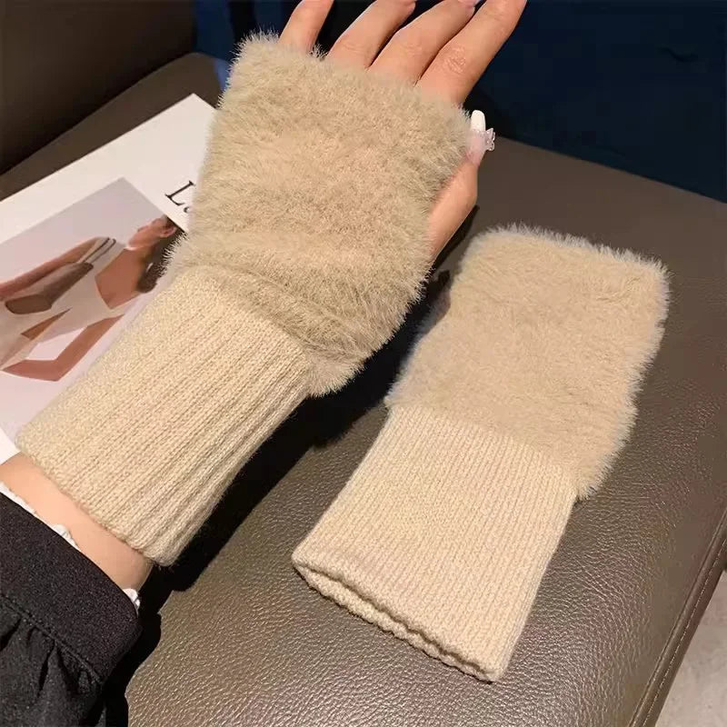 Women’s Soft Winter Fingerless Knit Gloves – Plush Warm Wrist Mittens