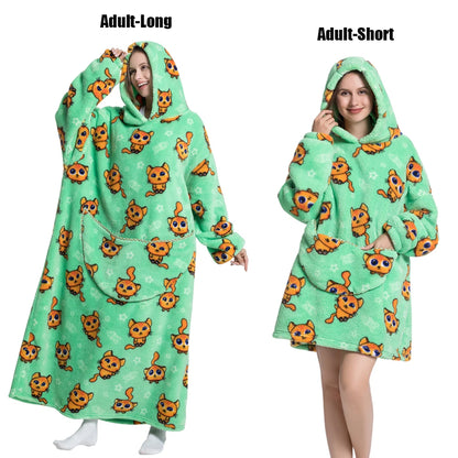 Oversized Plush Fleece Blanket Hoodie with Sleeves – Warm Homewear Comfort