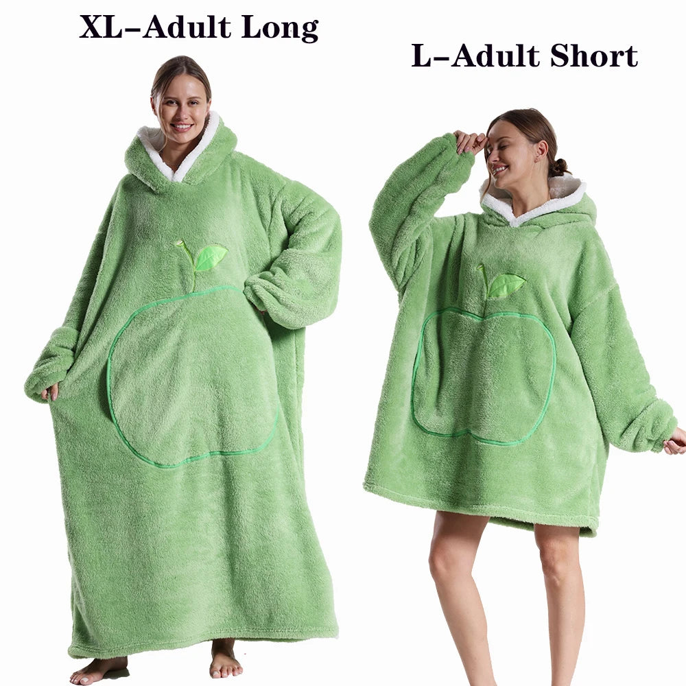 Oversized Plush Fleece Blanket Hoodie with Sleeves – Warm Homewear Comfort