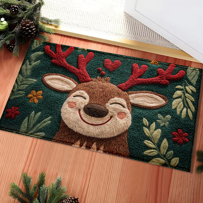 Cute Christmas Deer Microfiber Rug for Bathroom and Bedroom