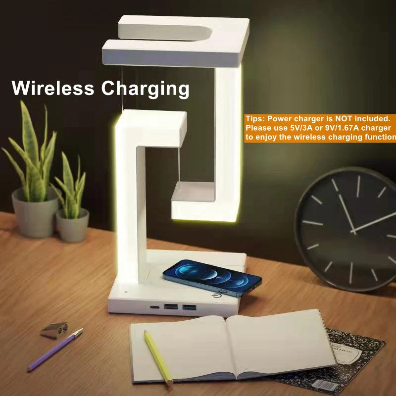 Floating Decorative Lamp with Wireless Charger – Modern Light for Bedroom and Office 10W