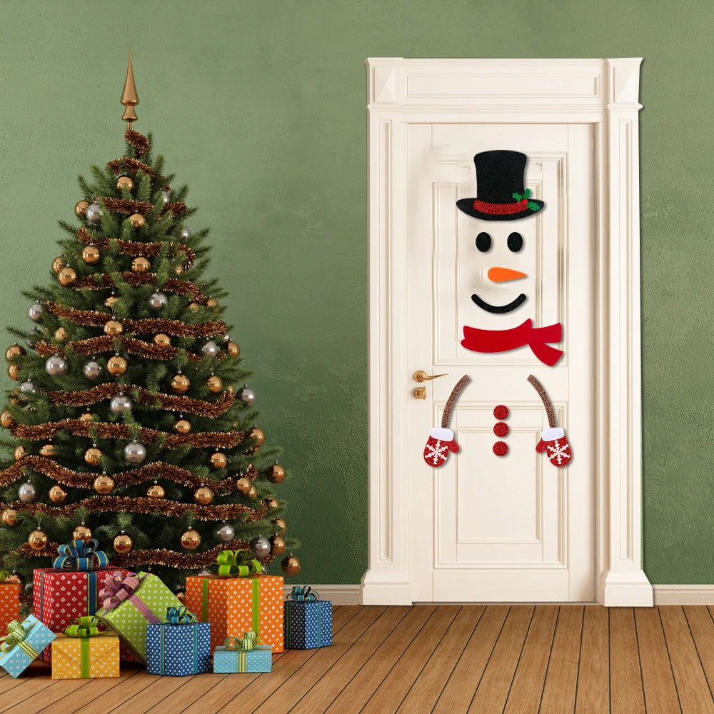 Christmas Felt Door and Window Stickers with Santa and Snowman