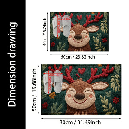 Cute Christmas Deer Microfiber Rug for Bathroom and Bedroom