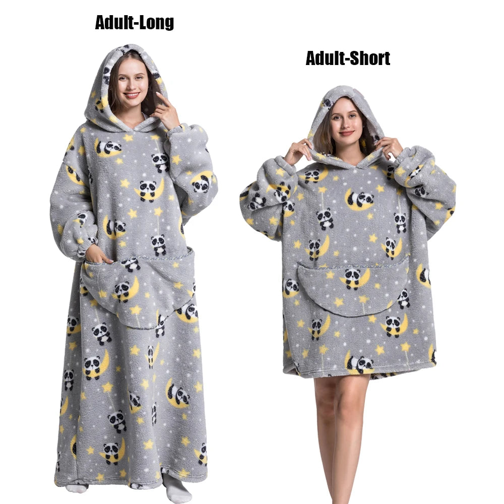 Oversized Plush Fleece Blanket Hoodie with Sleeves – Warm Homewear Comfort