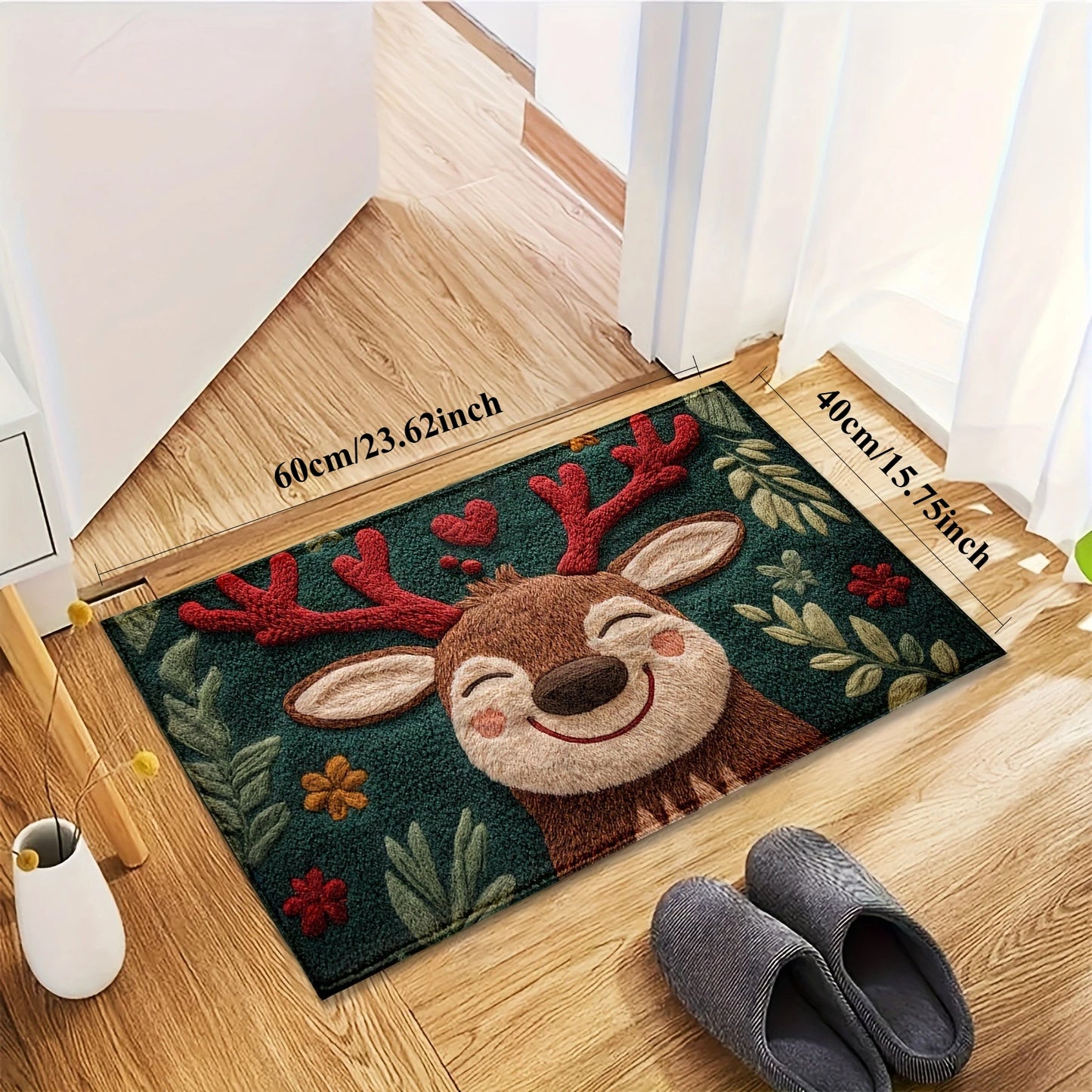 Cute Christmas Deer Microfiber Rug for Bathroom and Bedroom
