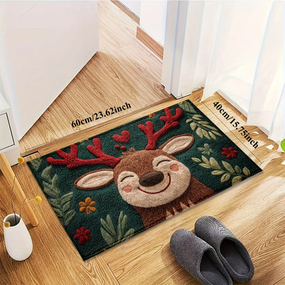 Cute Christmas Deer Microfiber Rug for Bathroom and Bedroom