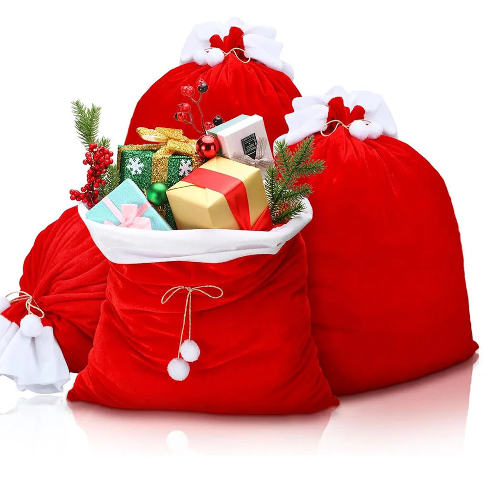 Santa’s Red Velvet Drawstring Christmas Gift Bag