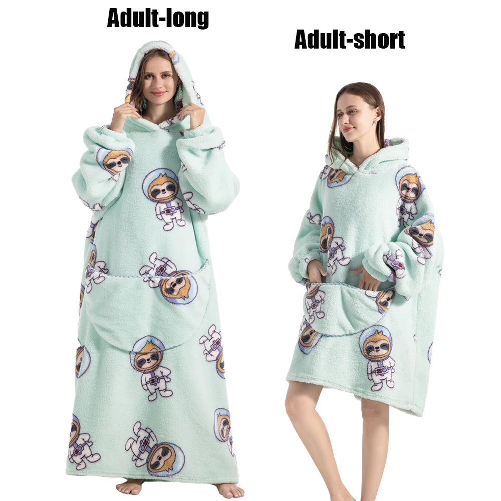 Oversized Plush Fleece Blanket Hoodie with Sleeves – Warm Homewear Comfort