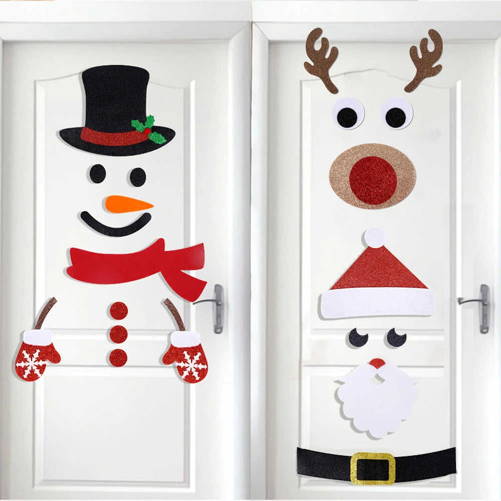 Christmas Felt Door and Window Stickers with Santa and Snowman