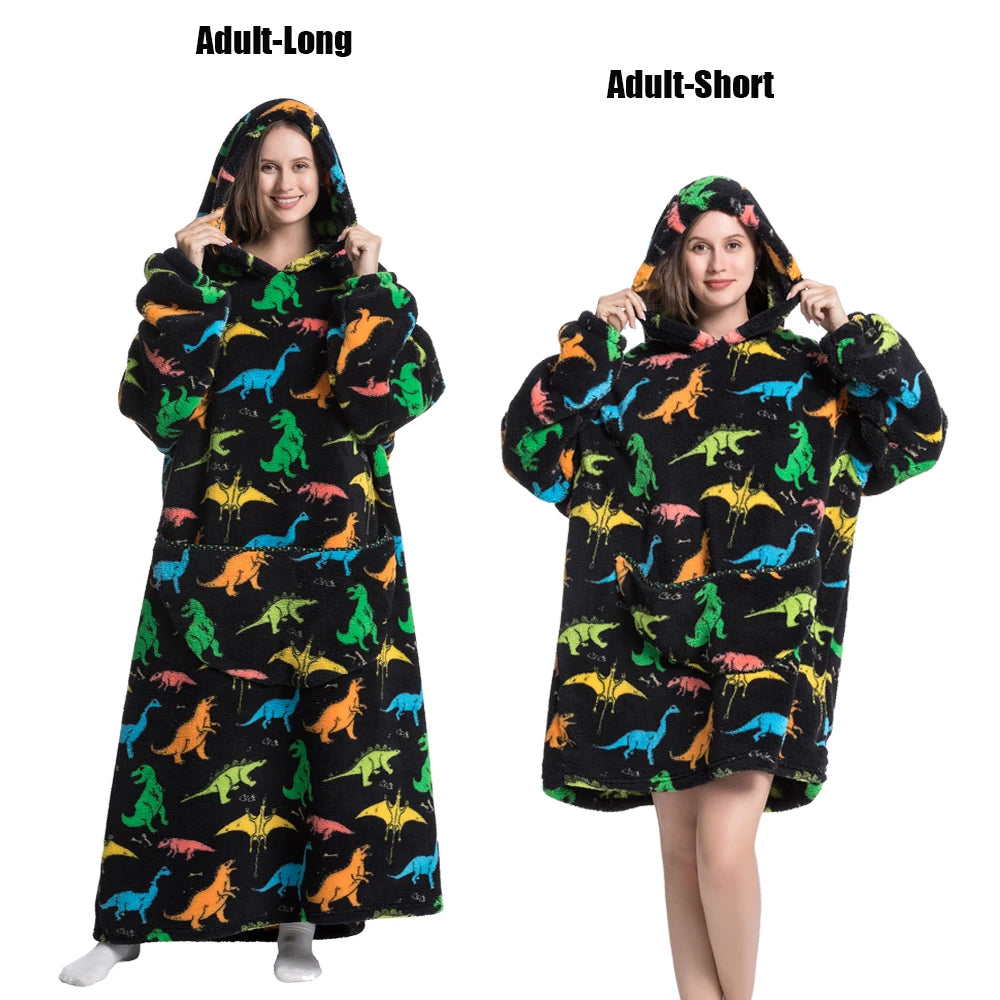 Oversized Plush Fleece Blanket Hoodie with Sleeves – Warm Homewear Comfort