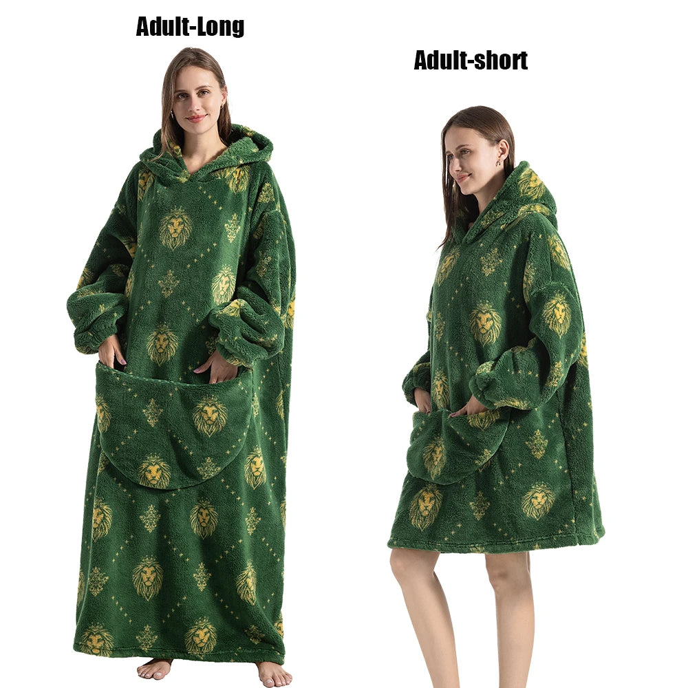 Oversized Plush Fleece Blanket Hoodie with Sleeves – Warm Homewear Comfort