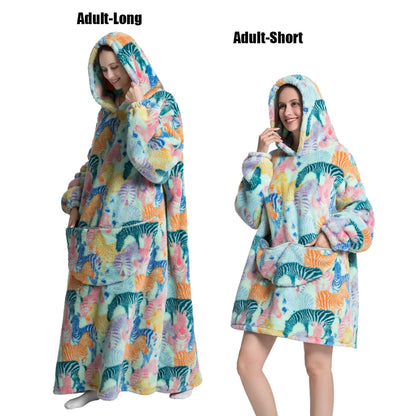 Oversized Plush Fleece Blanket Hoodie with Sleeves – Warm Homewear Comfort