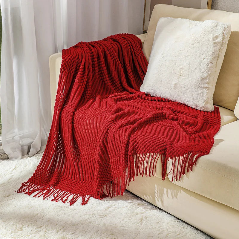 Chunky Knitted Throw Blanket with Tassels – Oversized Farmhouse Luxury Comfort