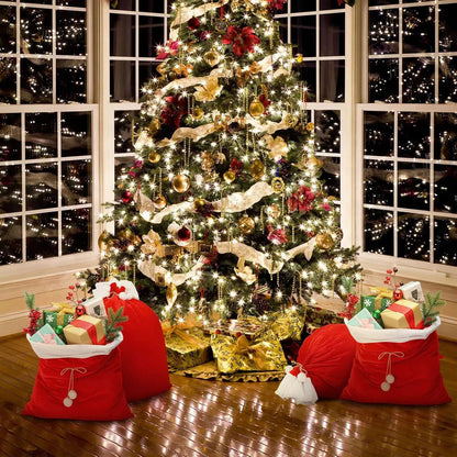Santa’s Red Velvet Drawstring Christmas Gift Bag