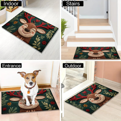 Cute Christmas Deer Microfiber Rug for Bathroom and Bedroom