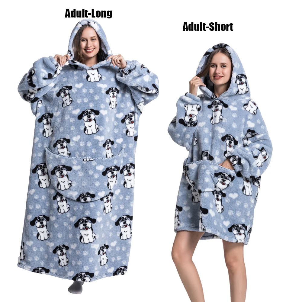 Oversized Plush Fleece Blanket Hoodie with Sleeves – Warm Homewear Comfort