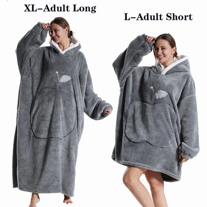 Oversized Plush Fleece Blanket Hoodie with Sleeves – Warm Homewear Comfort