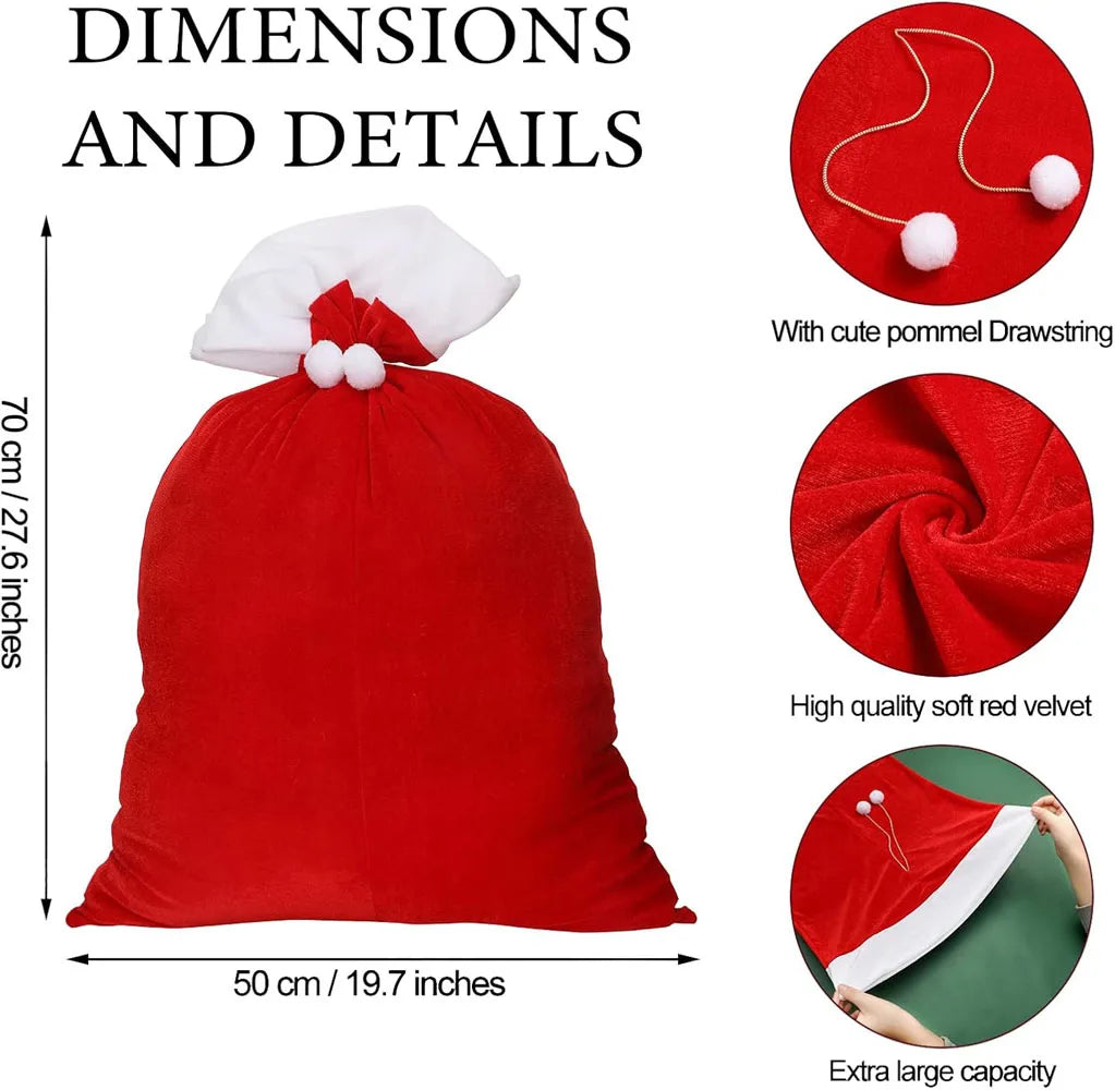 Santa’s Red Velvet Drawstring Christmas Gift Bag