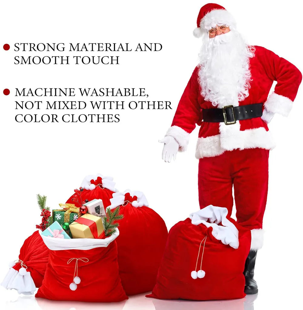 Santa’s Red Velvet Drawstring Christmas Gift Bag