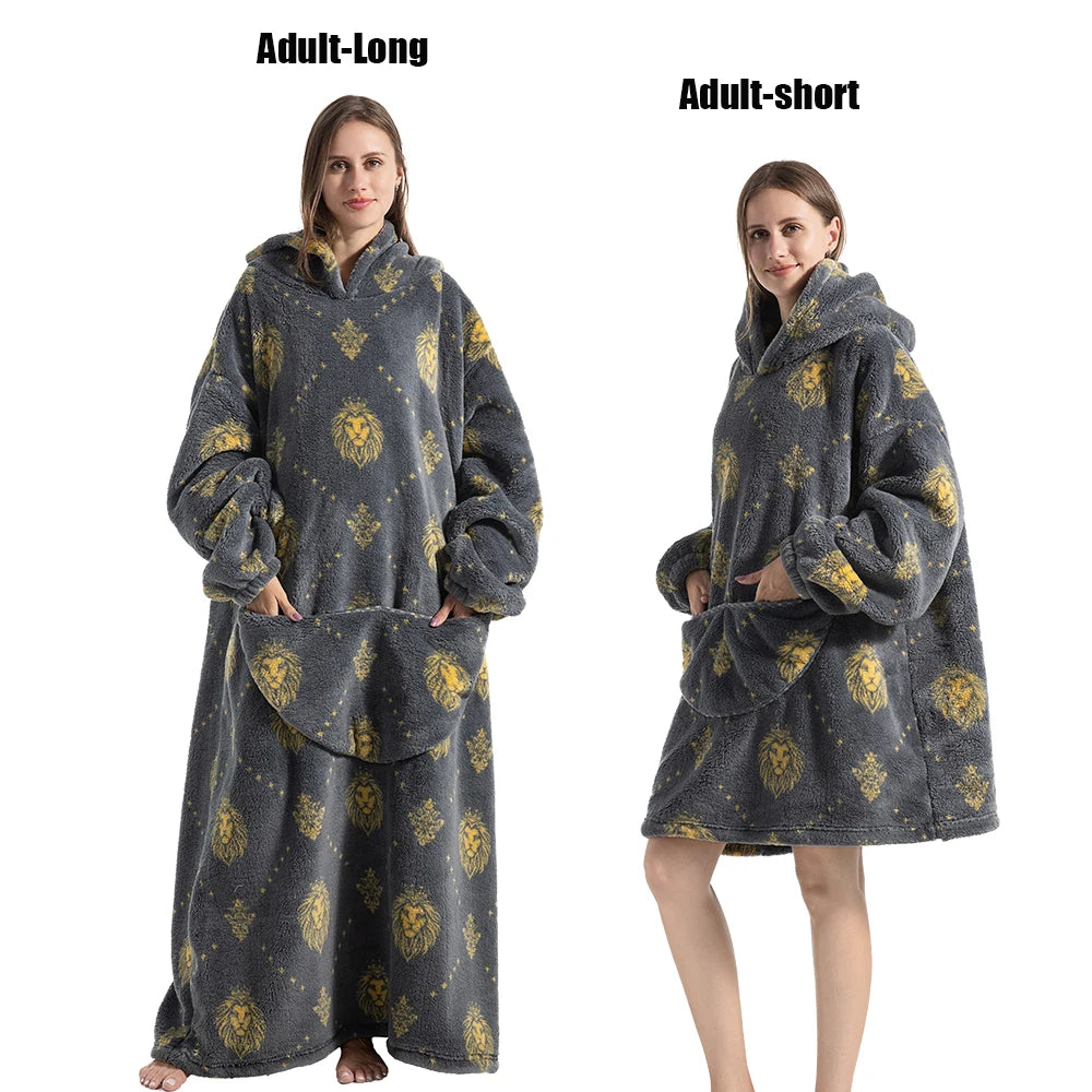Oversized Plush Fleece Blanket Hoodie with Sleeves – Warm Homewear Comfort